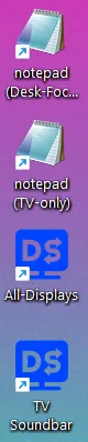 Desktop icons: two Launchers with the Notepad icon, and two Profile Shortcuts with the Display-Selector icon